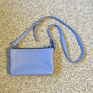 Just Fab Crossbody Bag Purse Faux Pebbled Leather Periwinkle Blue 3 Zip Pockets